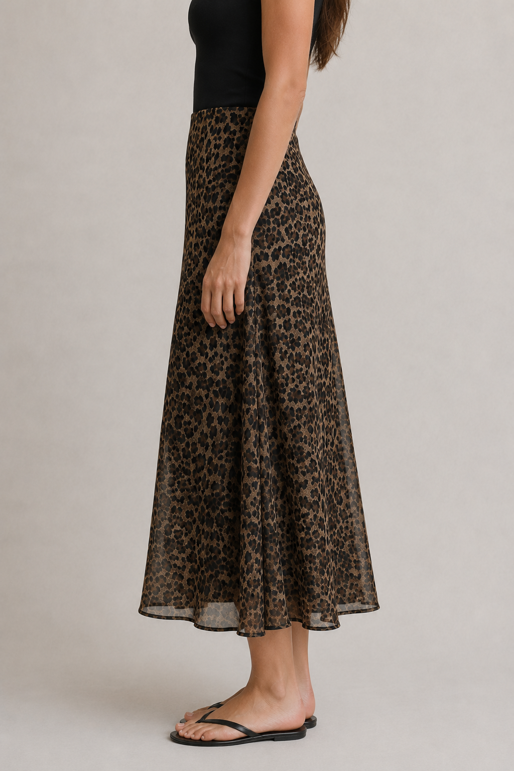 Women's Long Leopard Print Voile Skirt - Flared High-Waist - 32260